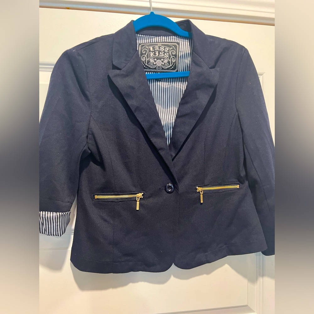 Linen type navy blue crop blazer